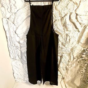 Black Sz Lg Linen Lightweight Wide Cropped Leg Adjustable Narrow Straps Overalls